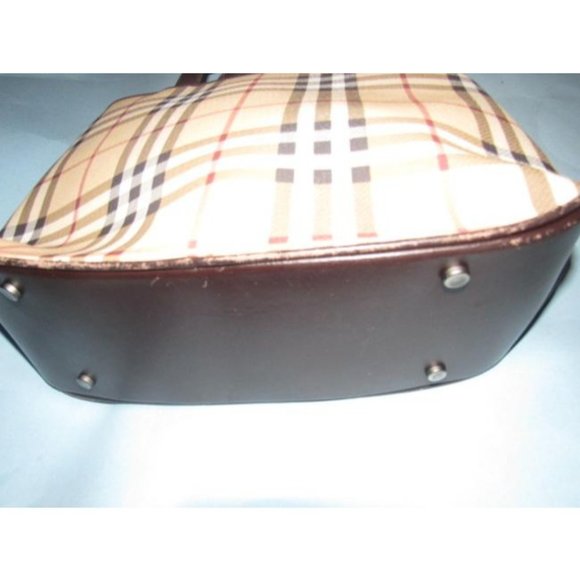 Burberry Brown Red White Black Nova Check Plaid Print Canvas Leather - Picture 8 of 12